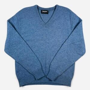 Jantzen Vintage Blue V Neck Wool Sweater Men’s L Made in USA Grandpacore Preppy